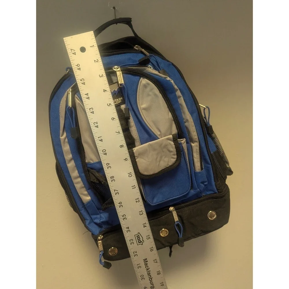 Mountain Terrain Backpack Black Blue Multi-Pockets School Backpack Zippered